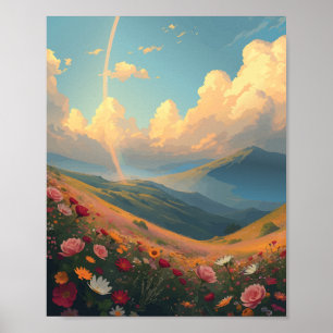Poster Arco-íris sobre o campo da flor