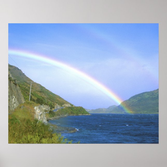 Pôster Arco-íris sobre o Lago Hawea, Ilha do Sul, Nova (Frente)