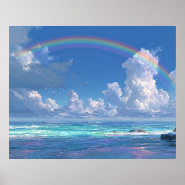 Poster Arco-íris sobre o oceano (Frente)