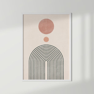 Poster Arco-Íris, Sol e Lua minimalistas abstrato
