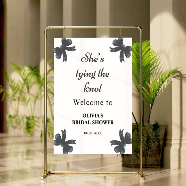 Poster Arco Preto, ela é Chá de panela de Casando (Black Bow She's Tying The Knot Bridal Shower Welcome Sign )