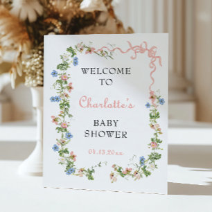 Poster Arco rosa Chá de fraldas de flor selvagem Bem-vind