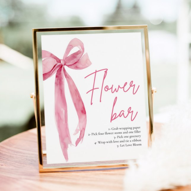 Poster Arco Rosa  Chá de panela Flor Sinal Bar (Blush Pink Bow Bridal Shower Flower Bar Sign)
