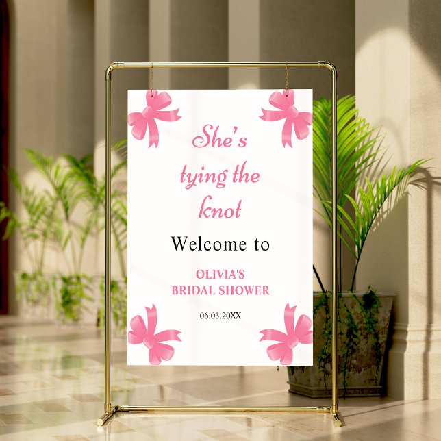 Poster Arco rosa Ela é Chá de panela Casando (Pink Bow She's Tying The Knot Bridal Shower Welcome Sign )
