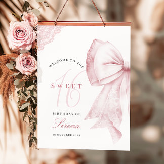 Poster Arco Rosa Esbranquiçado Doce 16 Aniversário