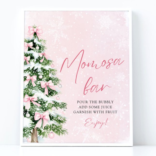 Poster Arcos cor-de-rosa Snowflake Sinal de Bar Momosa (Pink Bows Christmas Tree Snowflake Momosa Bar Sign)
