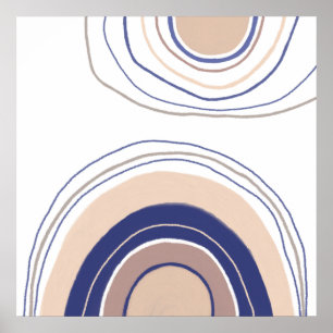 Poster Arcos de abstrato Boho - Azul e bege
