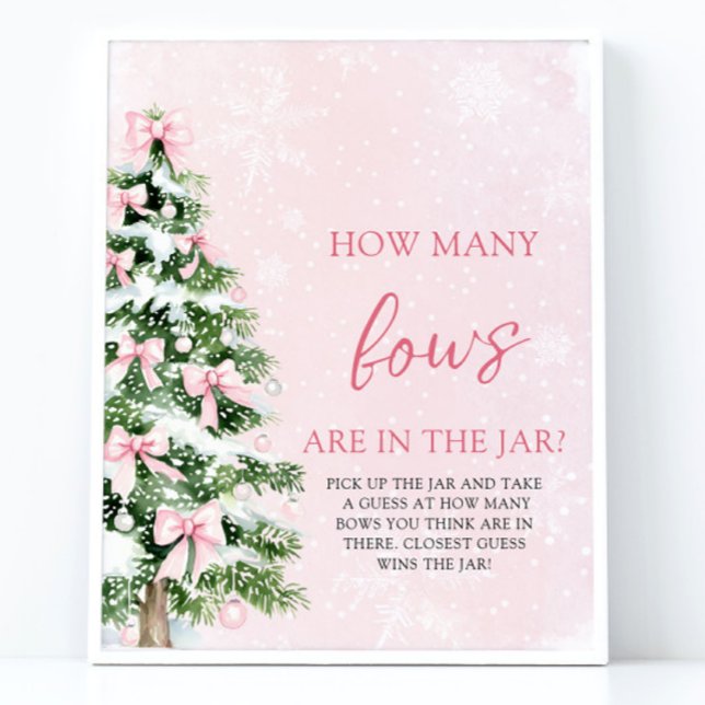 Poster Arcos de Natal Adivinhem Quantos Arcos Chá de fral (Pink Bows Christmas Guess How Many Bows Baby Shower Sign)