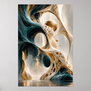 Poster Arcos e Esferas Orgânicas Surrealistas em Verde-Az