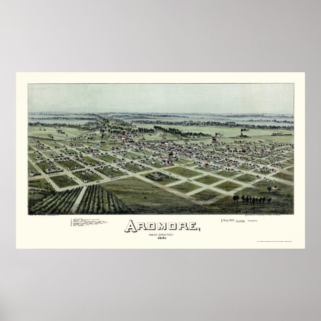 Poster Ardmore, OK Mapa Panorâmico - 1891 (Frente)