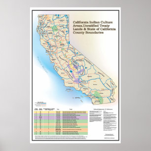 Poster Áreas de cultura indianas de Califórnia - mapa