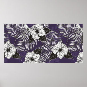 Poster Areca palm e Hibiscus esboço à mão. Pl