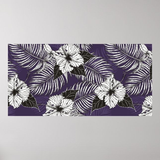 Poster Areca palm e Hibiscus esboço à mão. Pl (Frente)