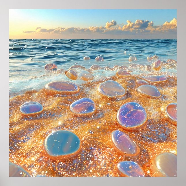 Poster 🌊 Areia de Praia Costeira Seixos Calma Natureza (Frente)