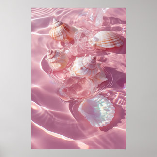 Poster Areia rosa e conchas Mermaidcore