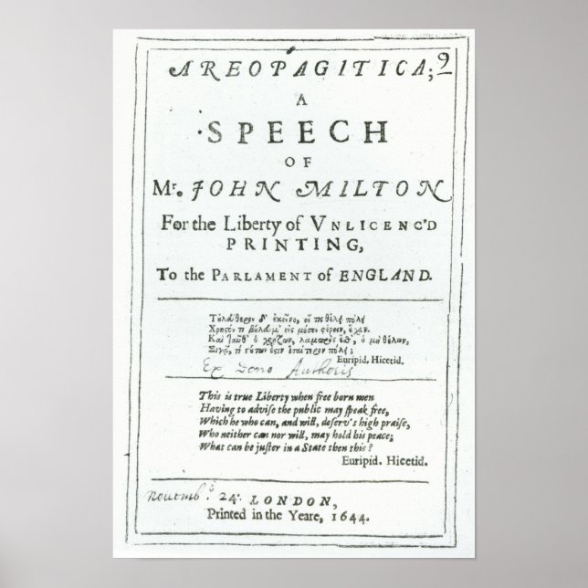 Pôster Areopagitica'  a speech of John Milton (Frente)