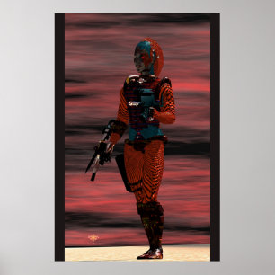 Poster ARES CIBORGUE NO PÔR DO SOL DO DESERTO Ficção Cien