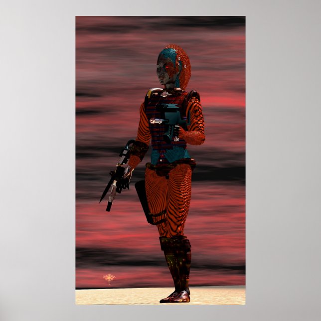 Poster ARES - CYBORG IN DESERT SUNSET Science Fiction (Frente)