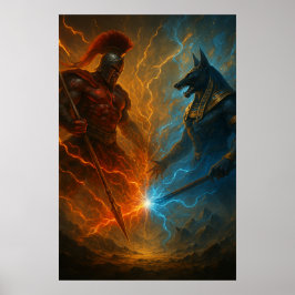 Poster Ares vs Anubis — Epic Mythology Battle Art
