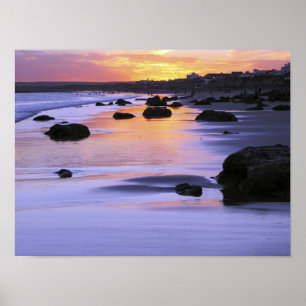 Poster Argentina, Las Grutas. A praia ao pôr do sol.