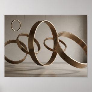 Poster Argolas de Bronze Flutuantes Tela Modernista Escul