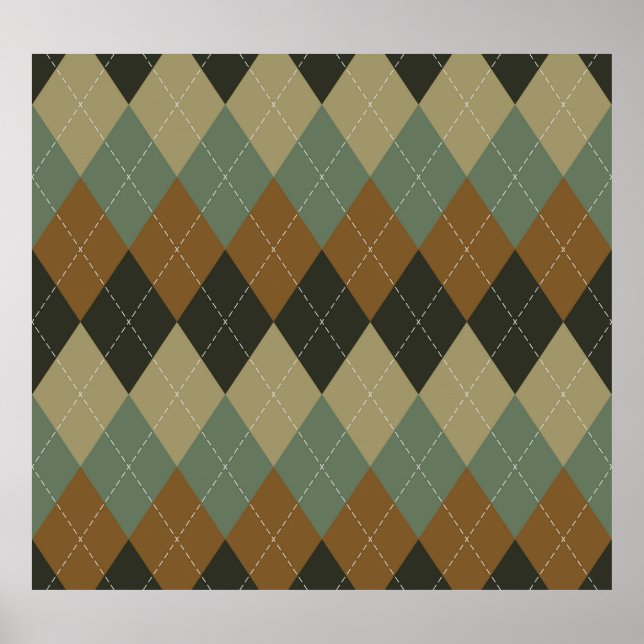 Poster Argyle Autumn: Chic Rhombus Castanho-Verde (Frente)