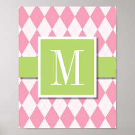 Pôster Argyle Monograma Wall Art, Rosa e Limão