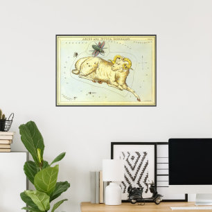 Poster Áries Carneiro, Constellação Vintage, Espelho de U