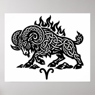 Poster Áries Fogo‑Carneiro – Zodíaco de Tinta Assombrada 