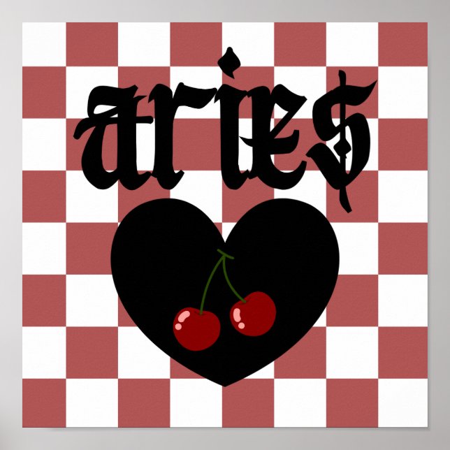 Poster Aries Gothic Aestic Checkered Cherry Art (Frente)