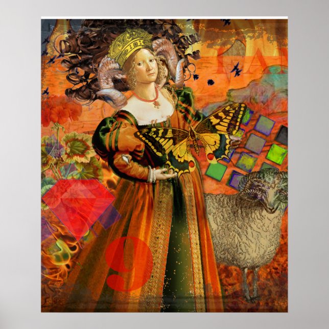 Poster Aries Orange Woman Gothic Illustration (Frente)