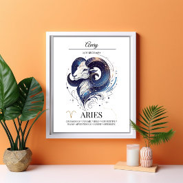 Poster Aries Personalizado Elegante Zodiac Watercolor