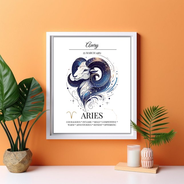 Poster Aries Personalizado Elegante Zodiac Watercolor (Criador carregado)
