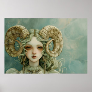Poster Aries Ram Girl Magical Realism Forestcore