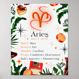 Poster Aries Sinal de Estrela Zodiac Y2K Branco 4:5 Poste