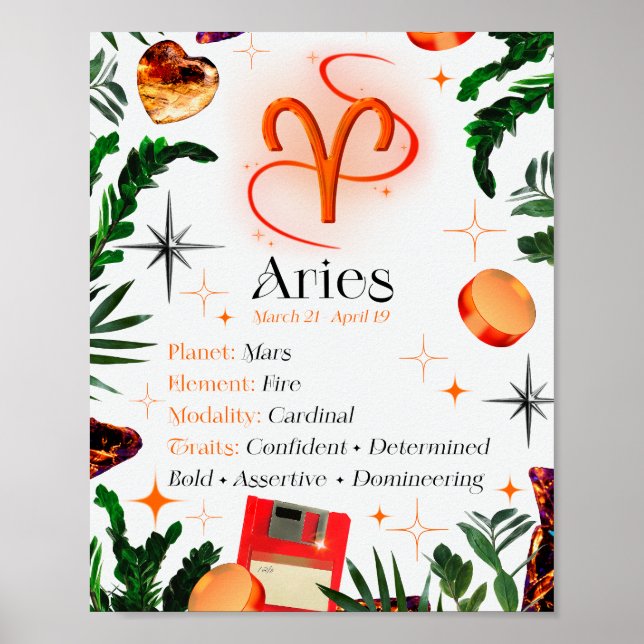 Poster Aries Sinal de Estrela Zodiac Y2K Branco 4:5 Poste (Frente)