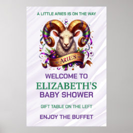 Poster Aries Zodiac Baby Shower Lavender and Green