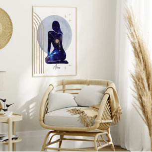 Poster Aries Zodiac Feminine Blue Design