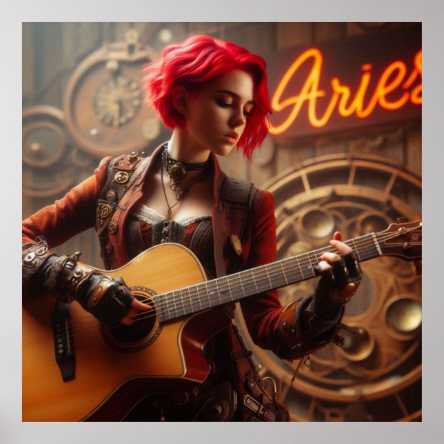 Poster Aries Zodiac Musical Guitar (Frente)