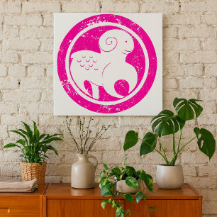 Poster Aries Zodíaco Símbolo Grunge Astrologia Ram Rosa