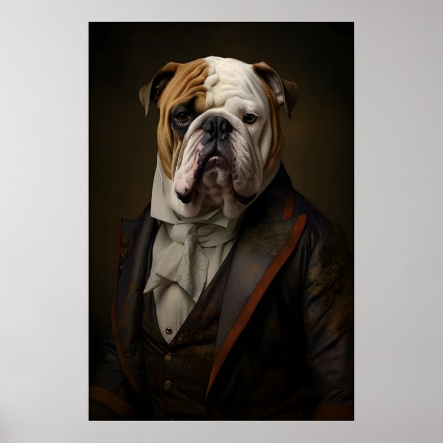 Poster Aristocratic Bulldog Portrait, Funny Renaissance (Frente)