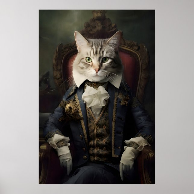 Poster Aristocratic Cat Portrait, Funny Renaissance Wall (Frente)