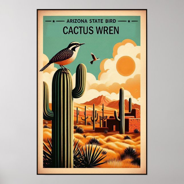Poster Arizona - Cactus Wren Vintage (Frente)