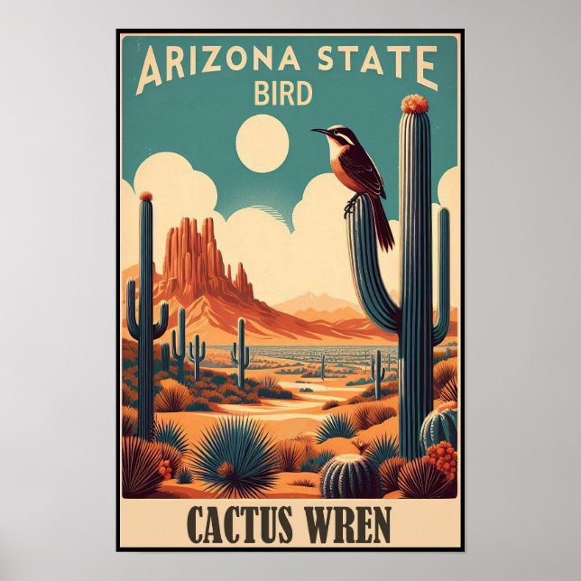 Poster Arizona - Cactus Wren Vintage (Frente)