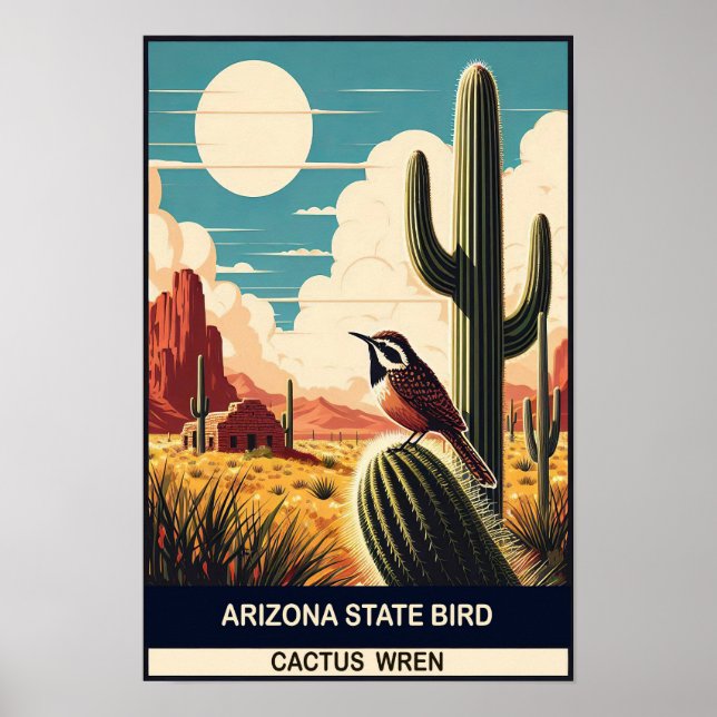 Poster Arizona - Cactus Wren Vintage (Frente)