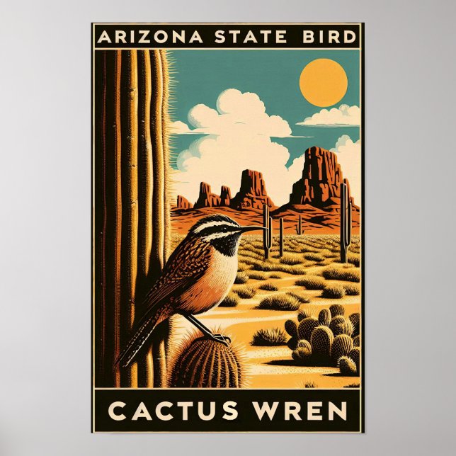Poster Arizona - Cactus Wren Vintage (Frente)