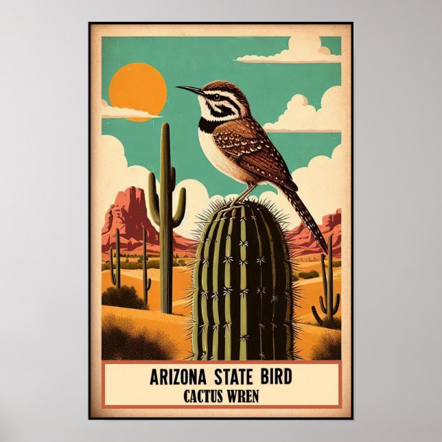 Poster Arizona - Cactus Wren Vintage (Frente)