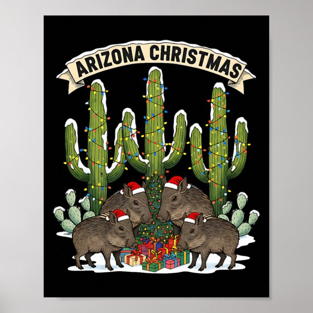 Poster Arizona Christmas Javelina Family Desert Saguaros  (Frente)