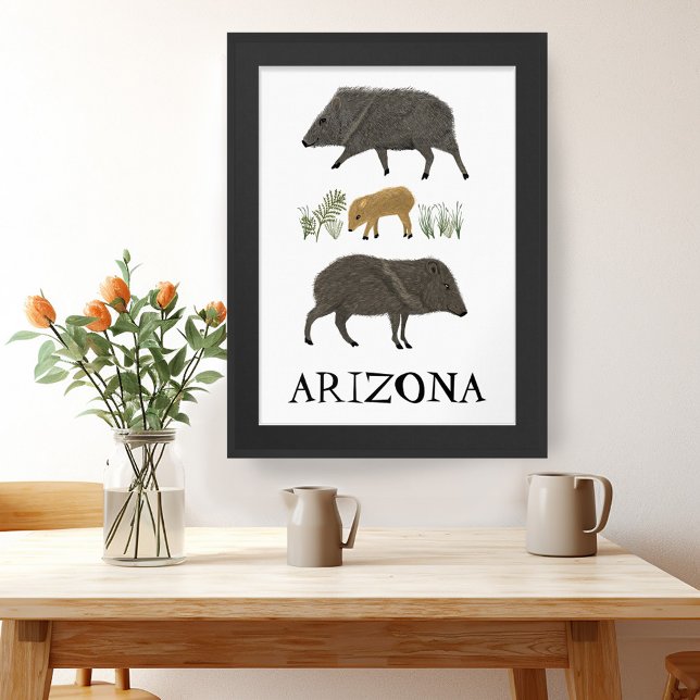 Poster Arizona de Animais do Deserto do Retrato da Famíli (Javelina Family Portrait Desert Animals ARIZONA Poster Wall Art - customize with your text)