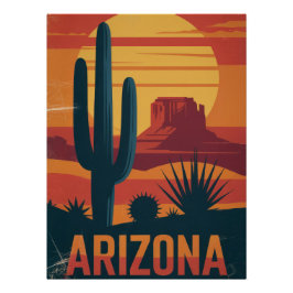 Pôster Arizona Desert Landscape Sunset Art Print - Retro